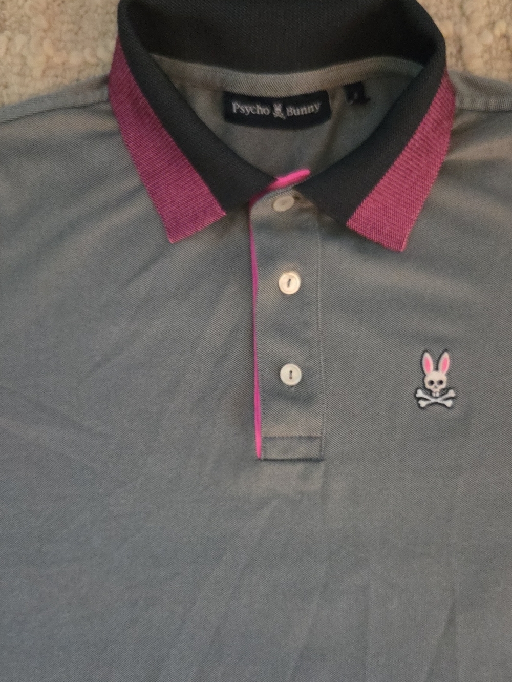 NWOT Psycho Bunny Men's Pima Cotton Polo Shirt Size 2 Grey Pink Trim, XXS